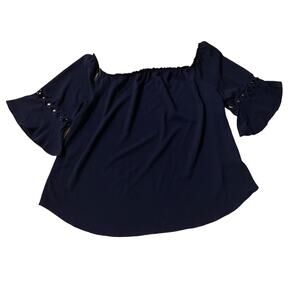 Moa moa‎ Top Size 2X Navy Blue Off The Shoulder Bell Sleeve Blouse Woman